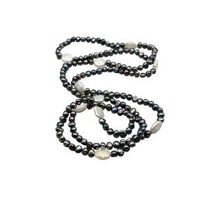 Peacock Pearls Necklace Cultured Genuine Pearls Long Single Strand Iridescent